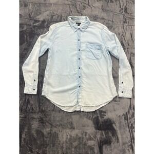 Lucky Brand Chambray Button Up Shirt Light Blue Long Sleeve Tencel Cotton Size M